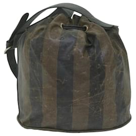 Fendi-FENDI Pecan Canvas Shoulder Bag Coated Canvas Brown Auth th4531-Brown