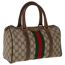 Gucci-Sac Boston GUCCI GG Canvas Web Sherry Line PVC Beige Rouge 58 02 006 Auth yk10299-Rouge,Beige
