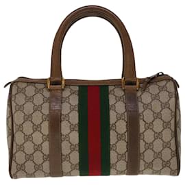 Gucci-GUCCI GG Canvas Web Sherry Line Boston Bag PVC Beige Red 58 02 006 Auth yk10299-Red,Beige