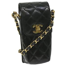 Chanel-CHANEL Matelasse Bolso de hombro con cadena Charol Negro CC Auth bs11765-Negro