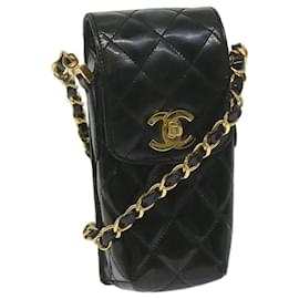 Chanel-CHANEL Matelasse Chain Sac à bandoulière Cuir verni Noir CC Auth bs11765-Noir