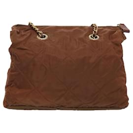Prada-PRADA Quilted Chain Shoulder Bag Nylon Brown Auth bs11690-Brown