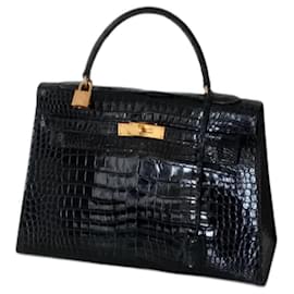 Hermès-Very beautiful Hermes Kelly Bag 32 cm in crocodile notilus porosus.-Black