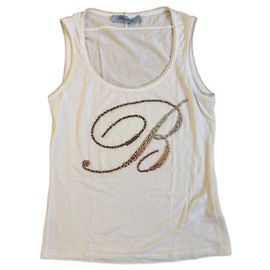 Top Blumarine blanc en modal avec strass Blanc