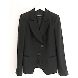 Giorgio Armani-Giorgio Armani veste blazer ample noire à boutons asymétriques-Noir