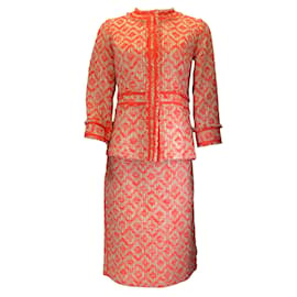 Autre Marque-Lafayette 148 New York Orange / ivory / Tan Cotton Tweed Jacket and Skirt Two-Piece Set-Orange