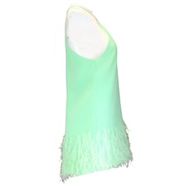 Alexis-Alexis Mint Green Bristal Feather Trim Mini Dress-Green