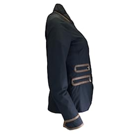 Agnona-Agnona Black / Braune Jacke mit durchgehendem Reißverschluss und Lederbesatz-Schwarz