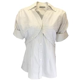 Alexander Mcqueen-Alexander McQueen Blanco / Blusa con botones de algodón de manga corta a rayas negra-Blanco
