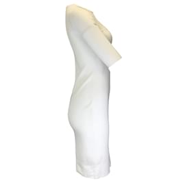 Emanuel Ungaro-Emanuel Ungaro White Sheer Panel Lace Detail Short Sleeved Knit Dress-White