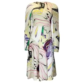 Stella Mc Cartney-Stella McCartney Ivory Multi 2022 Printed Long Sleeved Jersey Midi Dress-Multiple colors