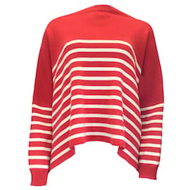 Valentino-Valentino Red / White 2021 Striped Oversized Cotton Knit Sweater-Red