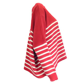 Valentino-Valentino Red / White 2021 Striped Oversized Cotton Knit Sweater-Red