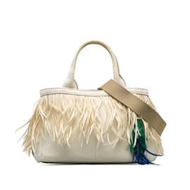 Prada-Bolso satchel Canapa blanco de Prada con adornos de plumas-Blanco