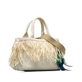 Prada-Bolso satchel Canapa blanco de Prada con adornos de plumas-Blanco