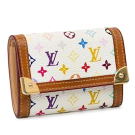 Louis Vuitton-Petits portefeuilles blancs Louis Vuitton Monogram Multicolore Pochette Porte-Monnaie-Blanc