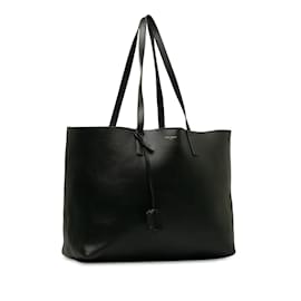 Saint Laurent-Black Saint Laurent Leather E/W Shopping Tote-Black