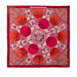 Hermès-Pink Hermes Jeu des Omnibus Remix Silk Scarf Scarves-Pink