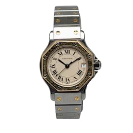 Cartier-Silberne Cartier-Automatik 18K Santos Octagon-Uhr aus Gold und Edelstahl-Silber