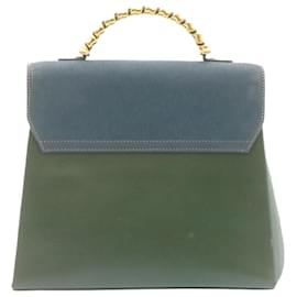 Loewe-LOEWE Hand Bag Leather Green Blue Auth ar6429-Green