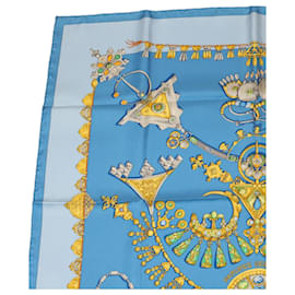 Hermès-HERMES CARRE 90 Scarf hPARURES DES SABLESh Silk Blue Auth am498b-Blue