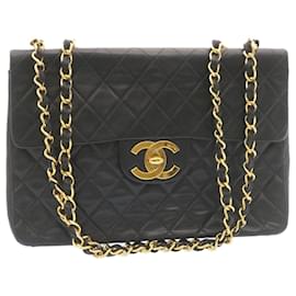 Chanel-CHANEL Deca Matelasse Turn Lock Chain Shoulder Bag Lamb Skin Black CC ar5950A-Black