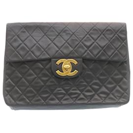 Chanel-CHANEL Deca Matelasse Turn Lock Chain Shoulder Bag Lamb Skin Black CC ar5950A-Black