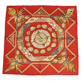 Hermès-HERMES CARRE 90 Rocaille Scarf Silk Red Auth hk761-Red