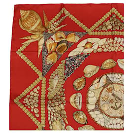 Hermès-HERMES CARRE 90 Rocaille Scarf Silk Red Auth hk761-Red