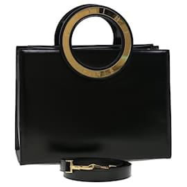Céline-CELINE Hand Bag Leather 2way Black Auth 40458A-Black