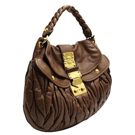 Miu Miu-Sac à bandoulière Miu Miu Iconic en cuir souple marron Metalasse-Marron