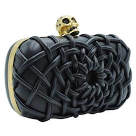 Alexander Mcqueen-Black Braided Box Clutch with Skull-Black