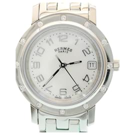 Hermès-HERMES Watch 12 Diamond Stones Silver Tone Stainless Auth 18908A-Metallic