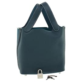 Hermès-HERMES Picotin Rock 18 PM Hand Bag Taurillon Clemence Blue Green Auth 27689A-Blue