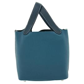 Hermès-HERMES Picotin Rock 18 PM Hand Bag Taurillon Clemence Blu Verde Auth 27689UN-Blu