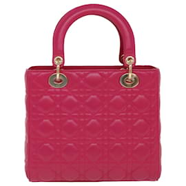 Christian Dior-Christian Dior Lady Dior Hand Bag Lamb Skin 2way Pink Auth 28644-Pink