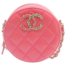 Chanel-CHANEL Borsa a tracolla con catena in pelle di caviale Matelasse Rosa CC Auth 23651UN-Rosa