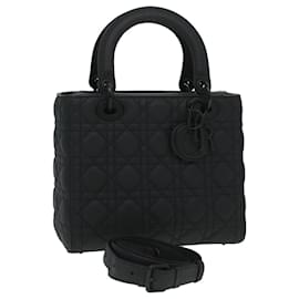 Christian Dior-Christian Dior Canage Lady Dior Hand Bag calf leather Black M0566SLOI Auth 36776A-Black