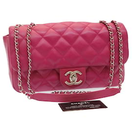 Chanel-CHANEL Matelasse Coco Rain lined Chain Shoulder Bag Lamb Skin Pink Auth 29191A-Pink