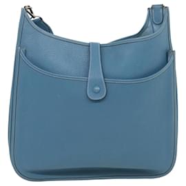 Hermès-HERMES Leather Evelyn sizeM Shoulder Bag Blue Auth am2542ga-Blue