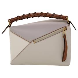 Loewe-LOEWE Small Puzzle Edge Shoulder Bag calf leather 2way Taupe off white Auth 45050A-White