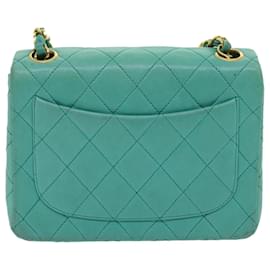 Chanel-CHANEL Mini Matelasse Rabat Chaîne Sac à Bandoulière Peau d'Agneau Bleu Clair Authentique 29527UNE-Bleu