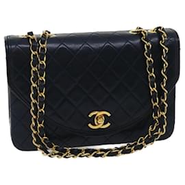 Chanel-CHANEL Matelasse Chain Flap Shoulder Bag Lamb Skin Navy Gold CC Auth am2602ga-Blue