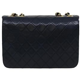 Chanel-CHANEL Matelasse Chain Flap Bolsa de Ombro Pele de Cordeiro Marinho Dourado CC Auth am2602ga-Azul
