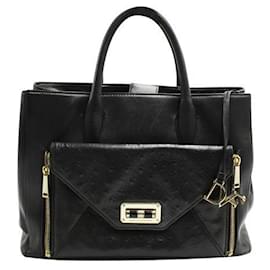 Diane Von Furstenberg-Black leather / Sac cabas en autruche avec détails dorés-Noir