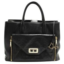 Diane Von Furstenberg Couro preto / Sacola de avestruz com ferragens douradas Preto