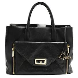 Diane Von Furstenberg-Black leather / Ostrich Tote Bag with Golden Hardware-Black