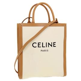 Céline-CELINE Kleine vertikale Cabas-Einkaufstasche aus Segeltuch 2Weise Weiß 192082BNZ.02NT 41168EIN-Weiß