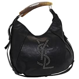 Yves Saint Laurent-SAINT LAURENT Mombasa Shoulder Bag Leather Black Auth yk8018b-Black