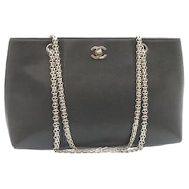 Chanel-CHANEL Caviar Skin Chain Shoulder Bag Leather Black CC Auth 28395A-Black